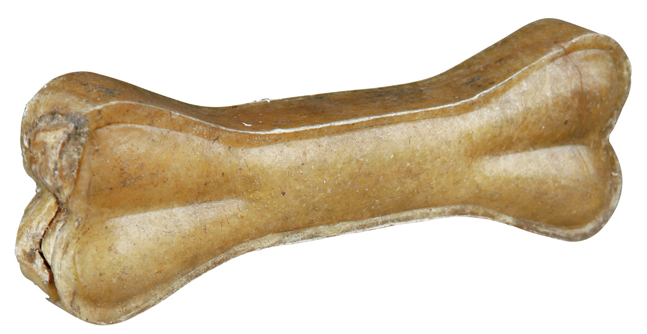Das Bild zeigt einen Kauknochen der Marke TRIXIE, geeignet für Hunde. Der Knochen ist beige, länglich und in Form eines klassischen Knochens gestaltet. Er dient als Kauartikel zur Beschäftigung und Zahnpflege. Der Artikel ist geschmacksneutral und ideal f