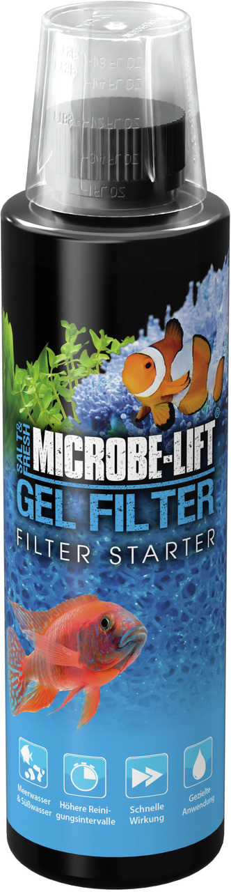 MICROBE-LIFT Gel Filter Starter, 473 ml, für Süß-/Meerwasseraquarien, schnelle Wirkung, einfache Anwendung, längere Reinigungsintervalle.