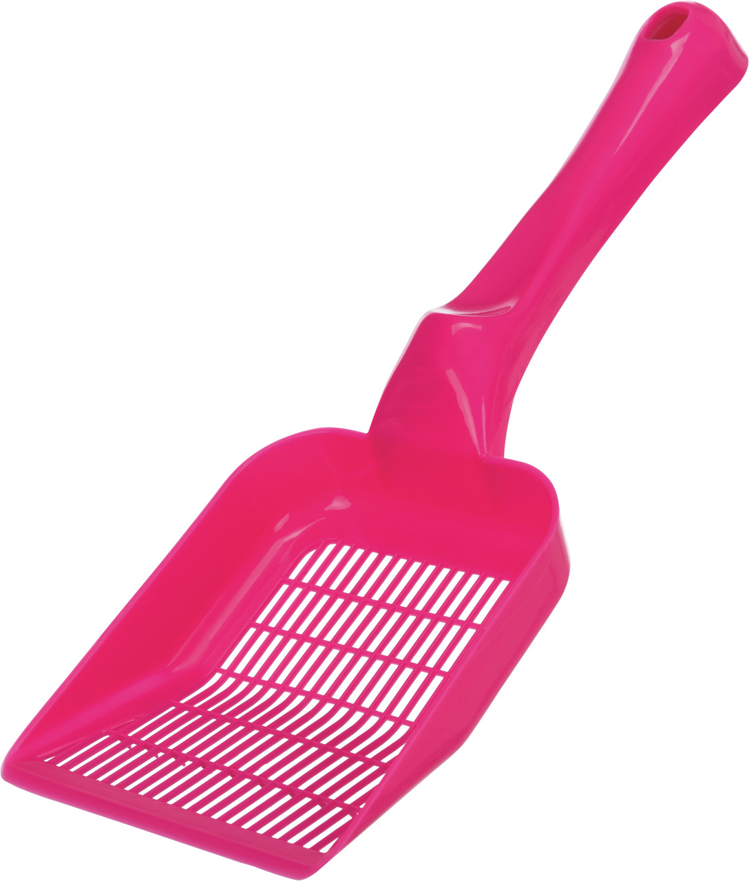 Das Bild zeigt eine pinkfarbene Katzentoilettenschaufel der Marke TRIXIE, Modellnummer 4011905040509. Die Schaufel ist speziell für Katzenbesitzer konzipiert und dient zum einfachen Entfernen von Klumpen und Abfällen aus der Katzentoilette. Sie besteht au