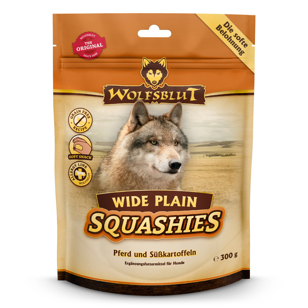WOLFSBLUT Wide Plain Squashies, Snack für Hunde, Pferd & Süßkartoffeln, 300 g, getreidefrei, für Allergiker, Ergänzungsfuttermittel.