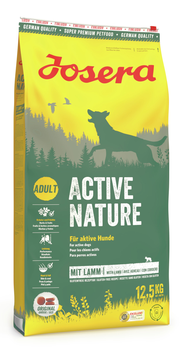 Josera Active Nature Hundefutter, 12,5 kg, für aktive erw. Hunde, glutenfrei, mit Lamm, Kräutern & Früchten, fördert Leistung & Vitalität.