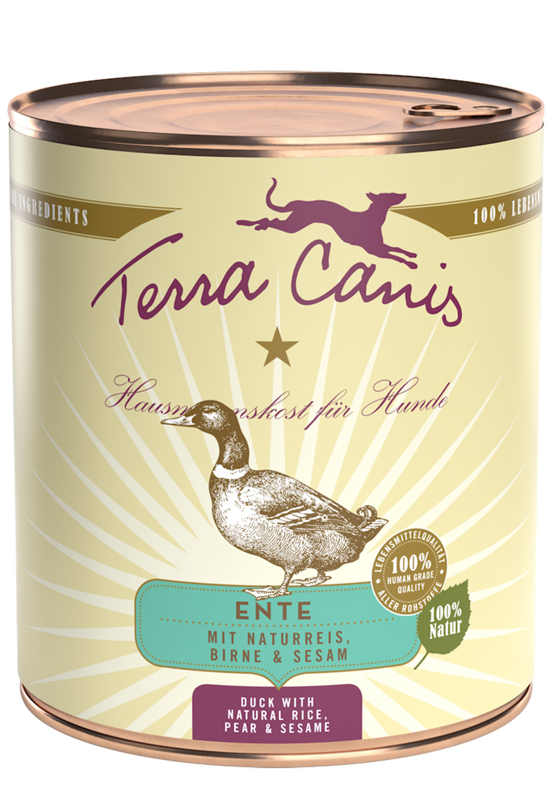 Terra Canis Hausmannskost für Hunde, Ente mit Naturreis, Birne & Sesam, 100 % natürliche Zutaten, Lebensmittelqualität.
