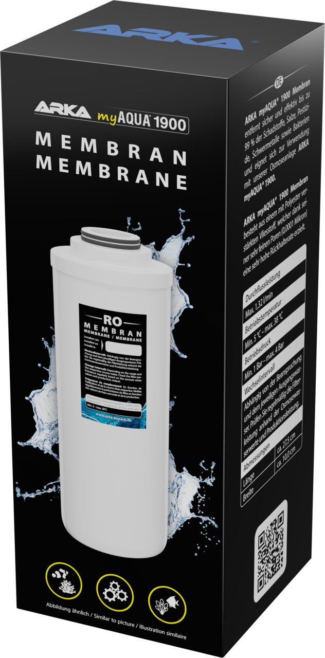 ARKA myAQUA 1900 Membranmembrane für Osmoseanlagen im Aquarium, Umkehrosmose-Ersatzmembran, 1900 GPD, 2,75 Zoll x 10 Zoll