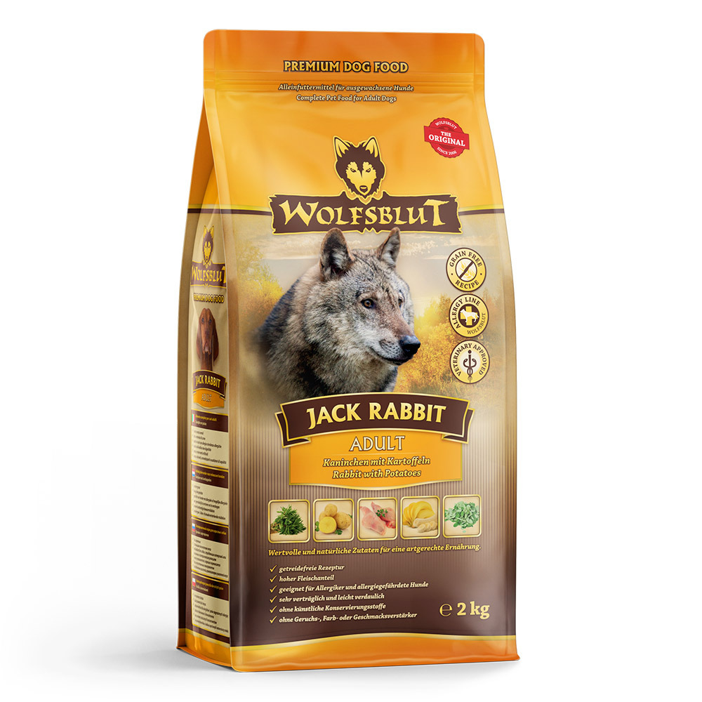 Wolfsblut Jack Rabbit Adult: Getreidefreies Trockenfutter für ausgewachsene Hunde, Kaninchen & Kartoffeln, 2 kg.