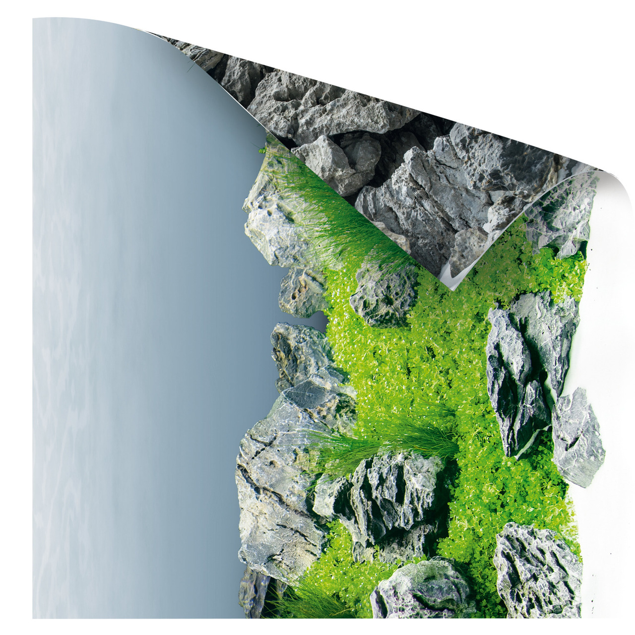 JUWEL Rückwandfolie, für Aquarien, realistisches Design mit grauen Felsen & grünem Moos, natürliche Optik, EAN 4022573862744.