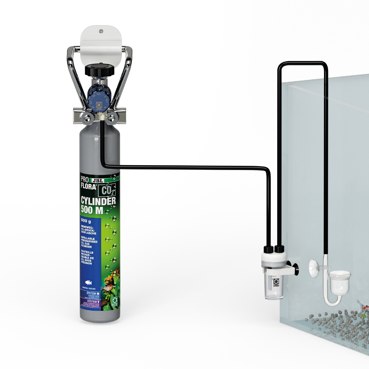 JBL ProFlora CO2-Einwegflasche 500 g, für Aquarienpflanzen, fördert Pflanzenwachstum, inkl. Druckminderer & Schläuche.