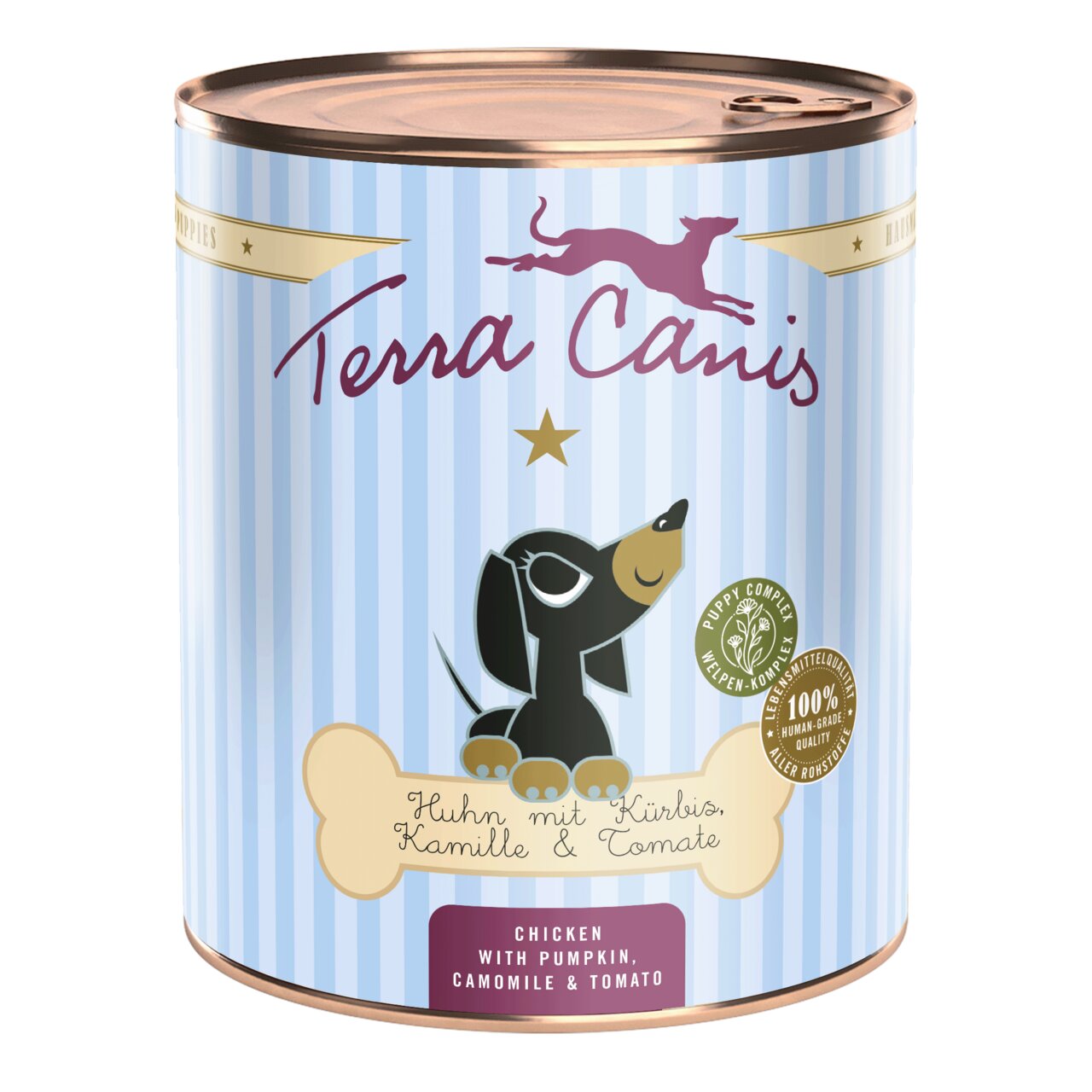 Terra Canis Hundefutter für Welpen, Huhn mit Kürbis, Kamille & Tomate, 400 g, 100 % Lebensmittelqualität, ohne künstl. Zusätze.