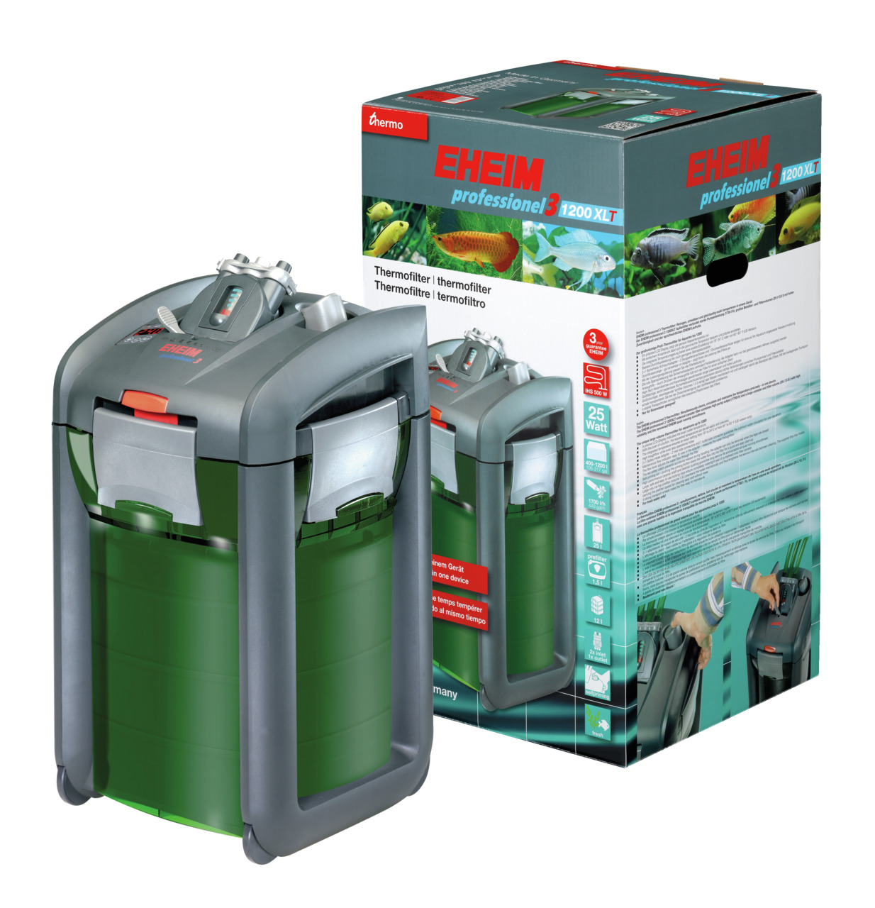 EHEIM professionel 3 1200XLT Thermofilter, für Süß-/Meerwasseraquarien, 25W, effiziente Filterung & Temp.regelung, modernes Design.