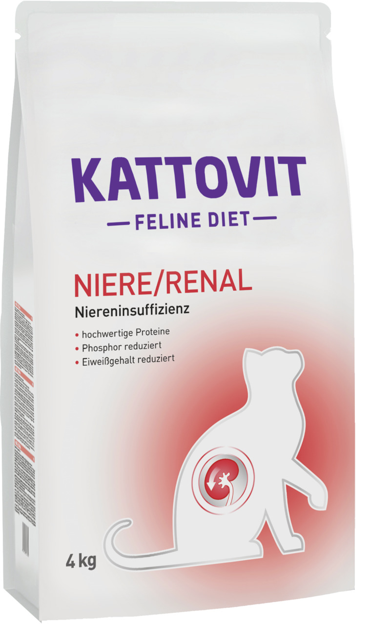 Kattovit Feline Diet Niere/Renal, 4 kg, für Katzen mit Niereninsuffizienz, hochwertiges Protein, Phosphor & Eiweiß reduziert.