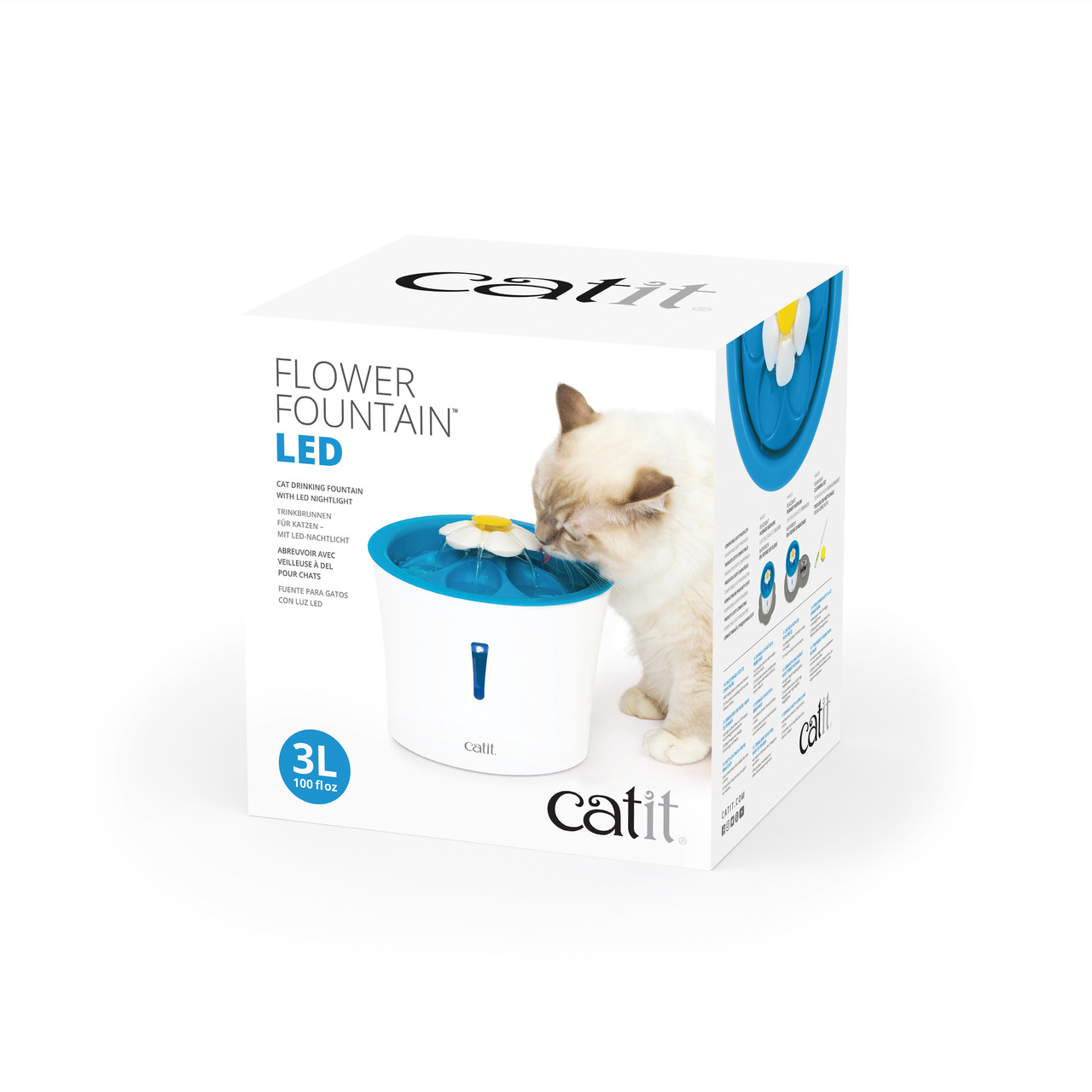 Catit Flower Fountain LED, Trinkbrunnen für Katzen, 3L, mit LED, ideal für frisches Wasser.