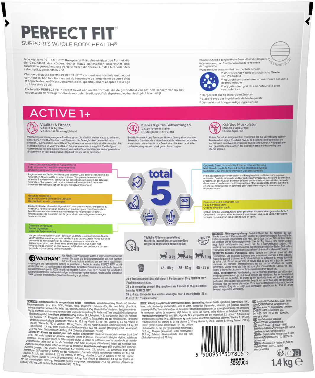 Perfect Fit Active 1+ Katzenfutter, für Katzen ab 1 Jahr, unterstützt Vitalität, Sehvermögen & Muskulatur, 1,4 kg, ausgewogene Ernährung.