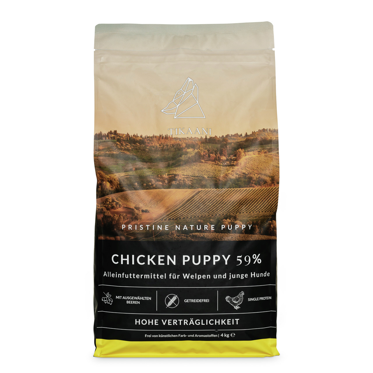 TIKAANI Pristine Nature Puppy Chicken, 4 kg, getreidefreies Alleinfutter für Welpen, Huhn & Beeren, hohe Verträglichkeit, natürliche Zutaten.