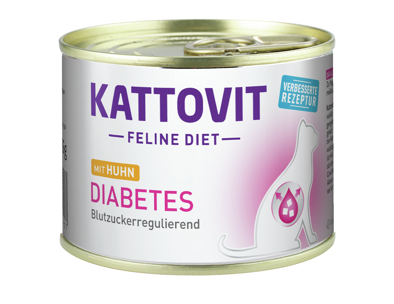 Kattovit Feline Diet Diabetes, Huhn, für Katzen mit Diabetes, 185 g, verb. Rezeptur, unterstützt Blutzuckerregulierung.
