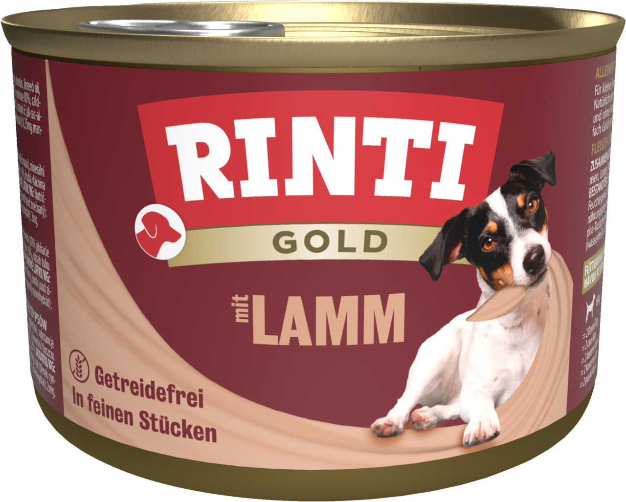 RINTI Gold Hundefutter, Lamm, für kleine Hunde, getreidefrei, feine Stücke, 185 g.
