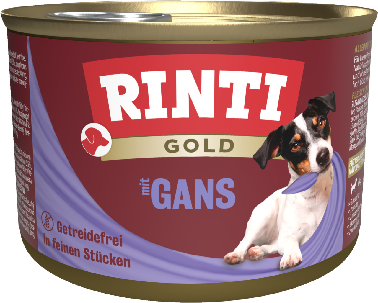 RINTI Gold Hundefutter Gans, getreidefrei, feine Stücke, 185 g.