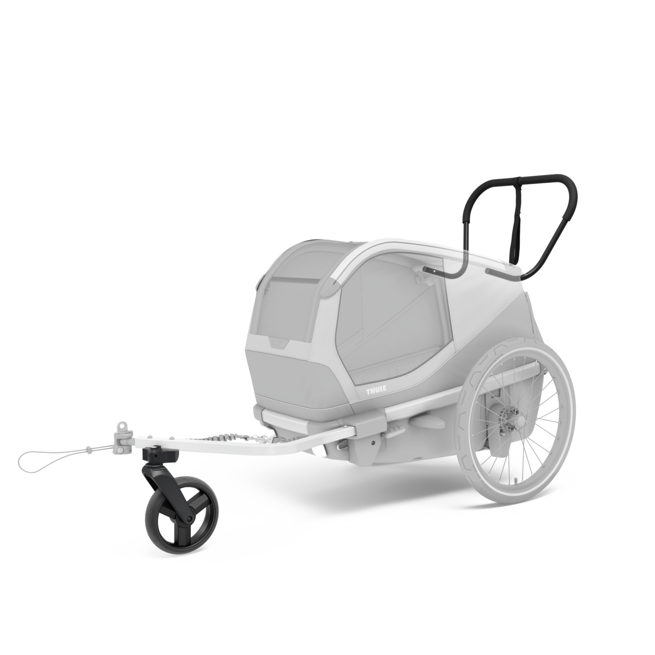 Thule Fahrradanhänger für Haustiere, weiß-grau, mit Netzfenster, robusten Rädern, ergonom. Griff – sicherer, bequemer Transport.