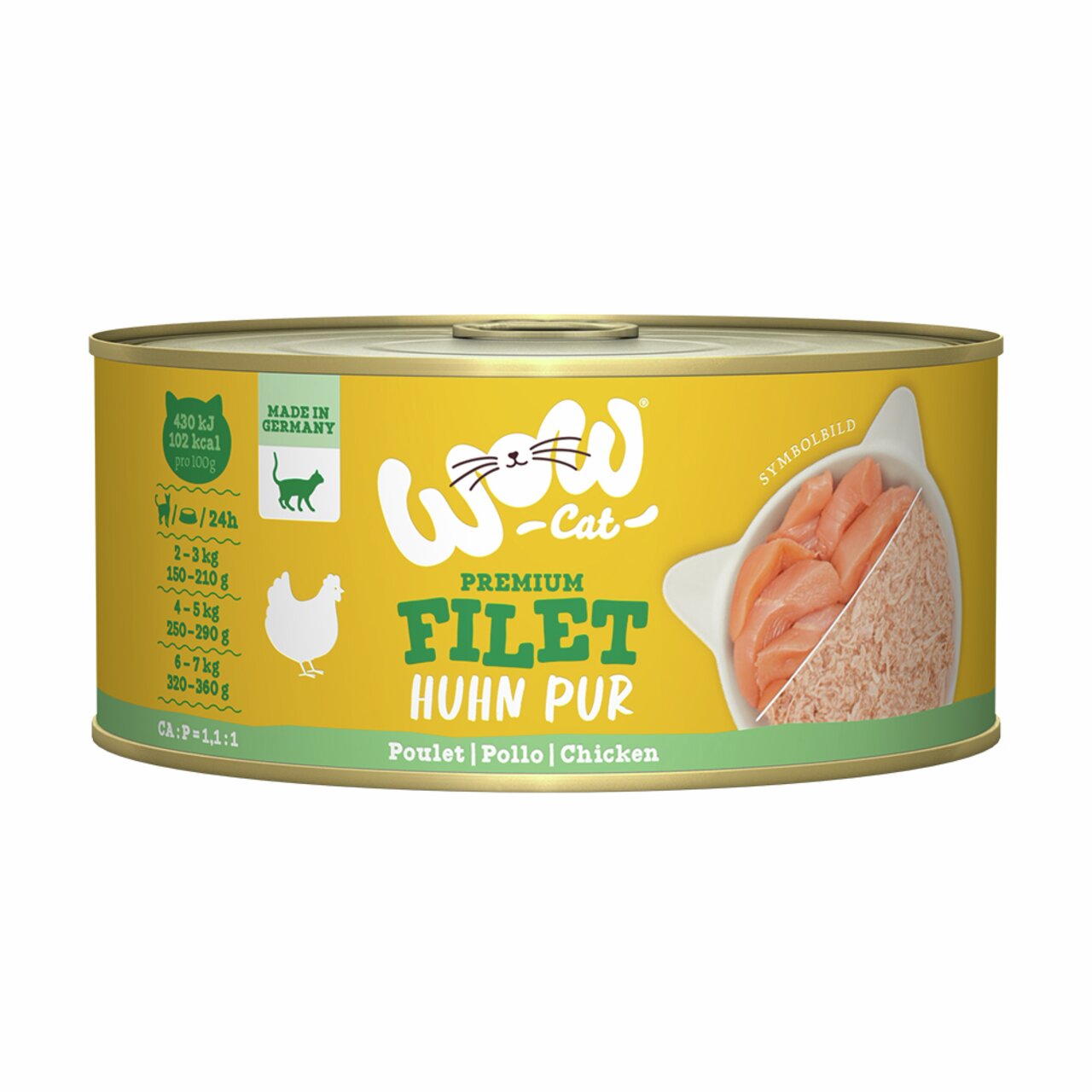 WOW CAT Premium Filet Huhn Pur, für Katzen, Geschmacksrichtung Huhn, 70 g, Made in Austria, 100 % natürlich, gesund & hochwertig.
