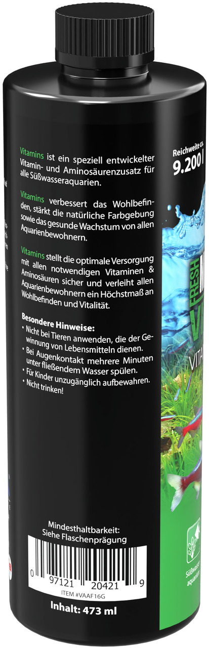 MICROBE-LIFT Vitamins, Vit.- & Aminosäurenzusatz für Süßwasseraquarien, 473 ml, für 9.200 l, stärkt Farben, Wohlbefinden & Wachstum.