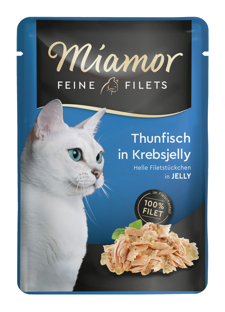 Miamor Feine Filets, Katzenfutter, Thunfisch in Krebsjelly, 100 g, für Katzen, zarte Filetstücke in Jelly.