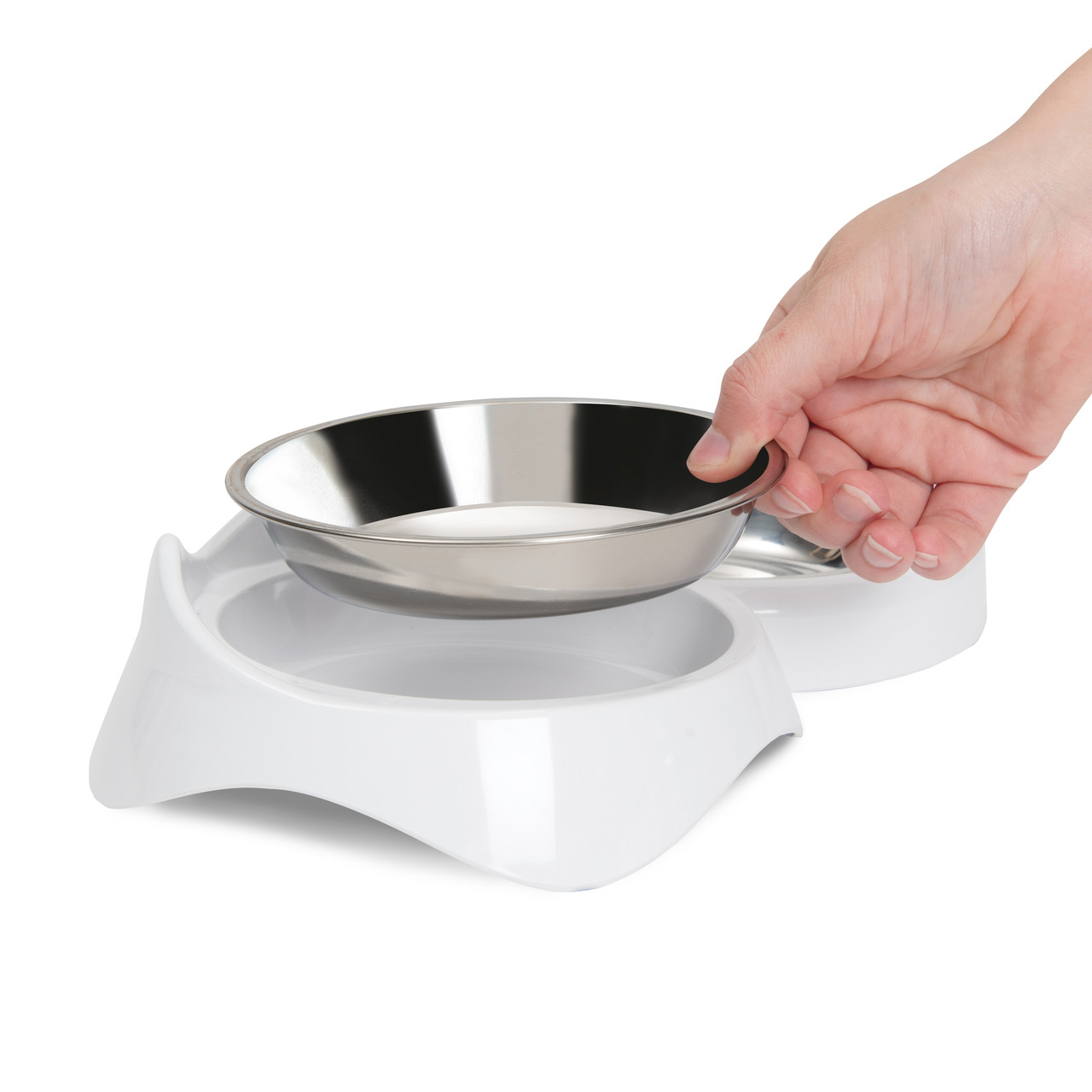 Catit Futternapf f. Katzen, ergonomisch, weiße Basis + herausnehmb. Edelstahlschale, leicht zu reinigen.