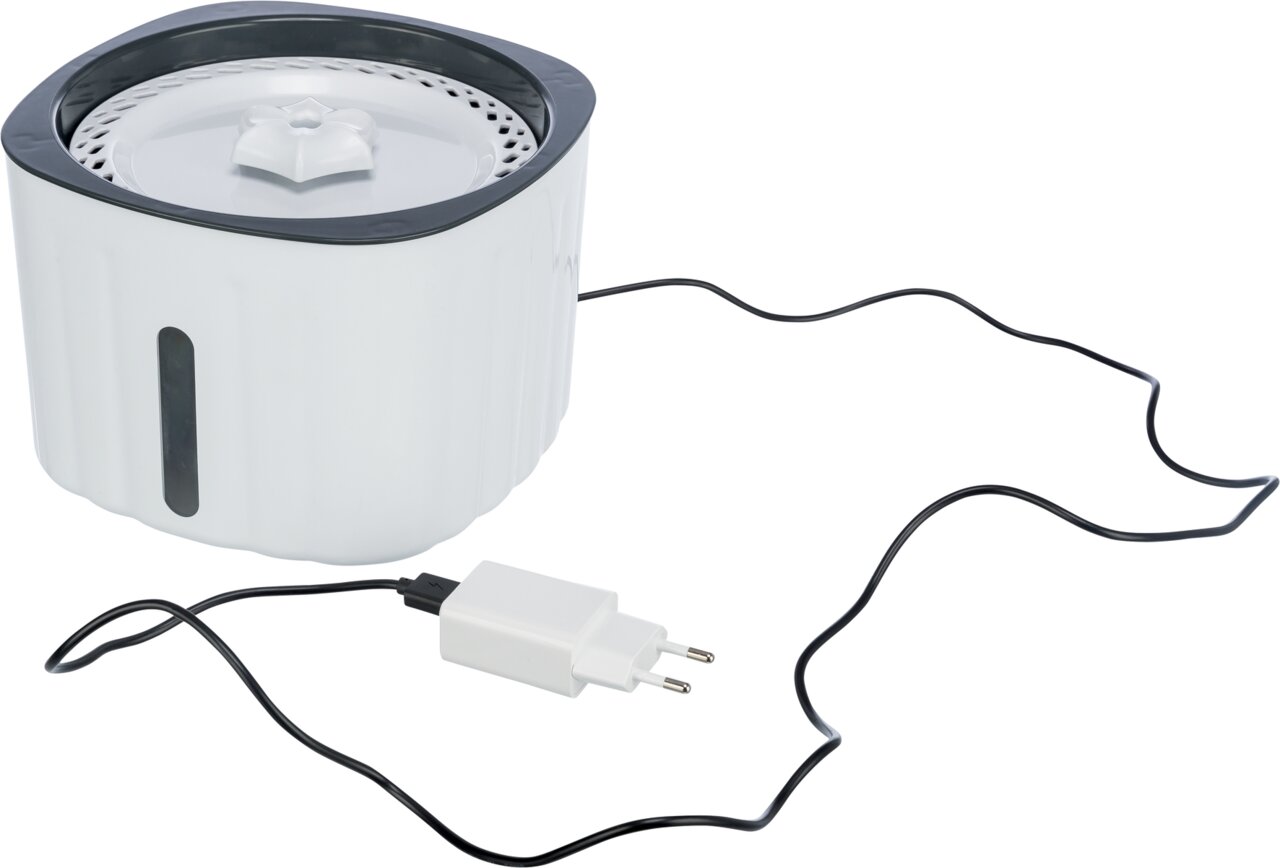 TRIXIE Trinkbrunnen Duo Stream für Hunde und Katzen, weiß-grau, elektrischer Wasserspender mit USB-Kabel und Adapter.