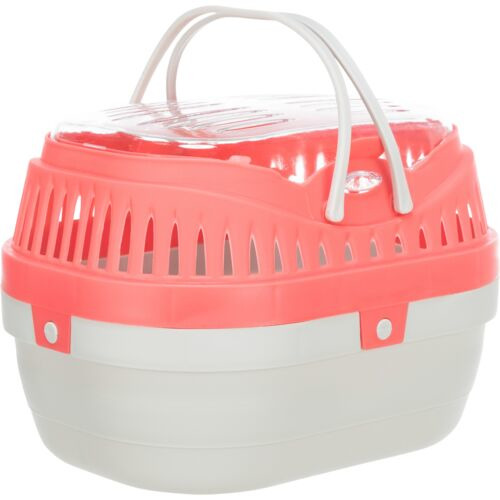 TRIXIE Transportbox Capri, für Kleintiere (Kaninchen-Meerschweinchen), Koralle-Grau, Lüftungsschlitze, transparenter Deckel, 2 Griffe.