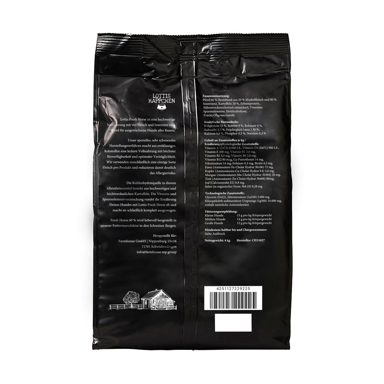 Hundetrockenfutter „Lottis Häppchen“, für mittlere Hunde, 4 kg, hochwertige Zutaten, optimierte Ernährungsformel.