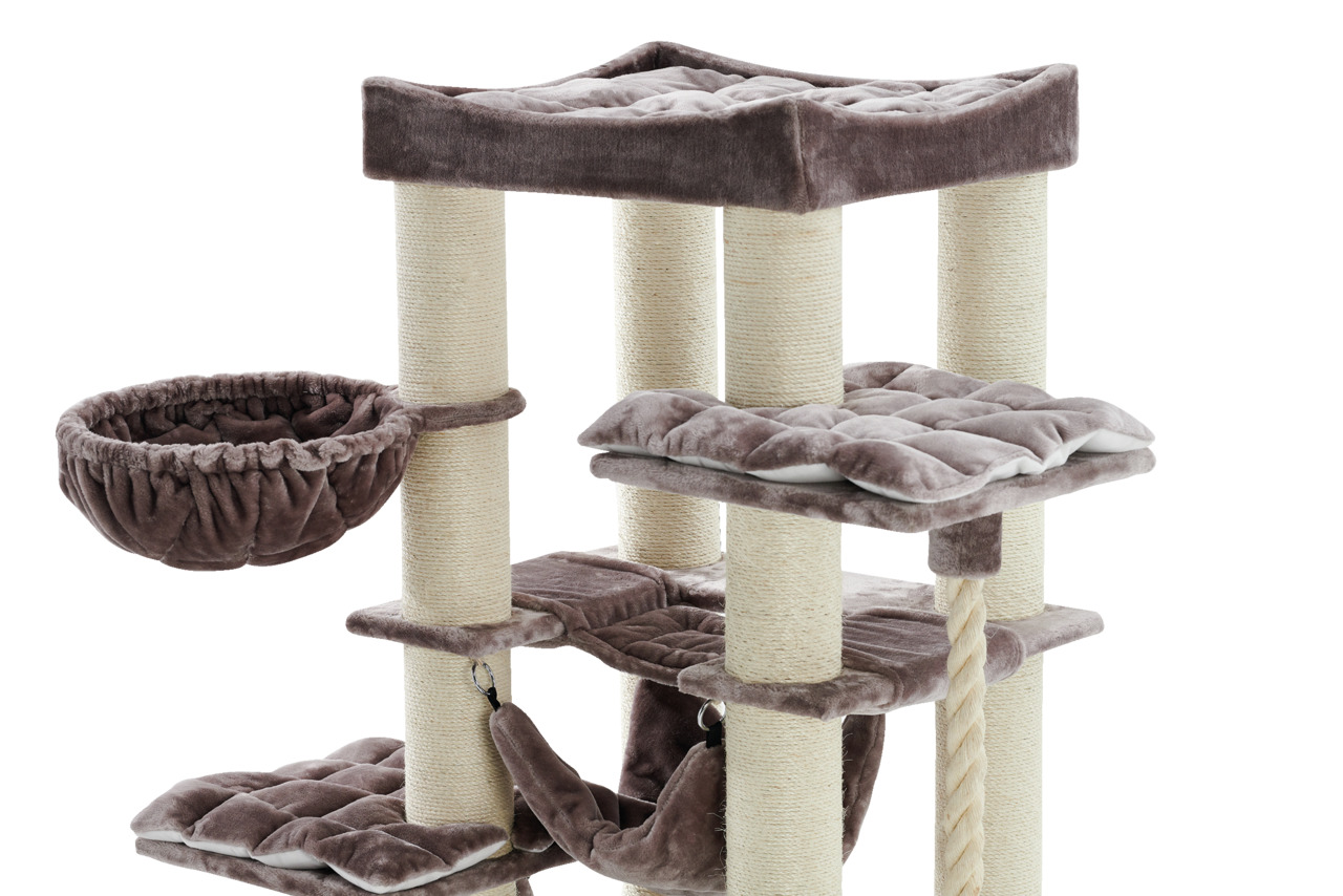 Nobby Kratzbaum Motega, Katzen, braun, mit Ebenen, Liegeflächen, Hängematten, Höhle, Sisal-Säulen, 60x50x160 cm, ideal für Spiel & Pflege.