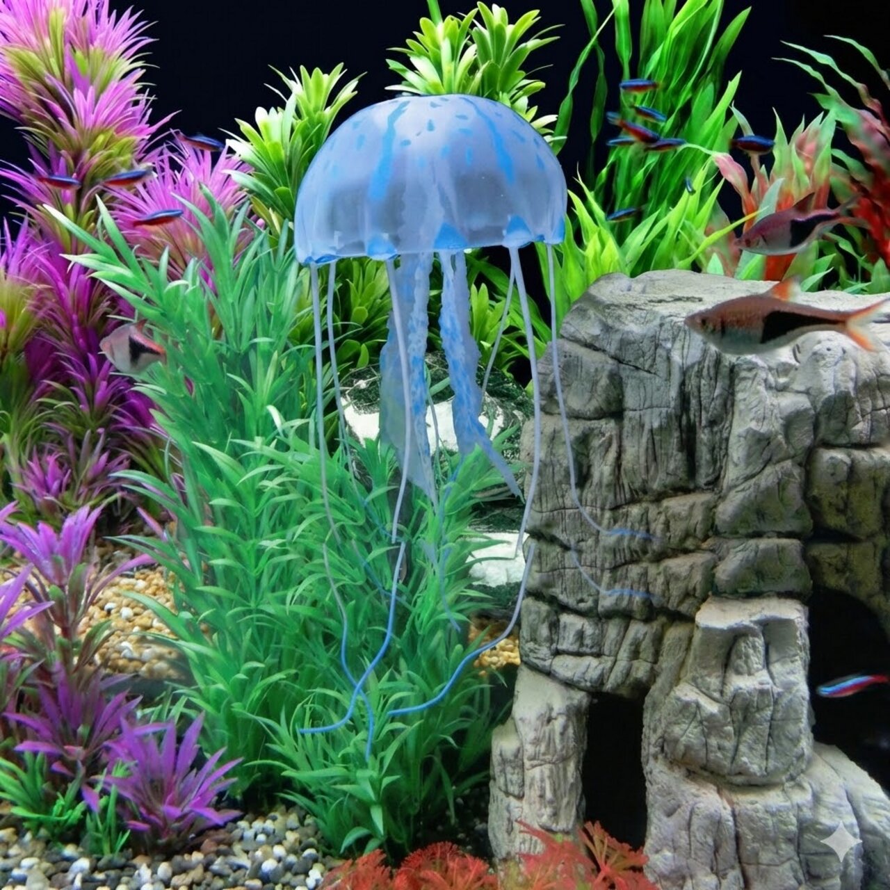Künstliche Qualle von ORBIT für Aquarien. Geeignet für Fische, attraktive Deko, schwimmt realistisch, mit Saugnapf befestigt.