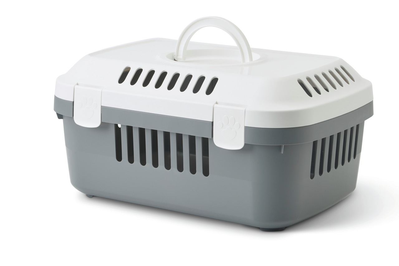 Transportbox SAVIC "Zeus 20" f. Katzen/Hunde, grau-weiß, Belüftung, stabiler Griff, sichere Verschlüsse, ideal f. Reisen/Tierarzt.