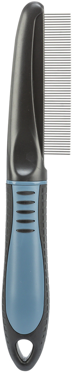 TRIXIE Flohkamm für Hunde & Katzen, ergonom. Griff (Schwarz/Blau), feine Metallzinken, entfernt Flöhe/Schmutz, ideal für Fellpflege.