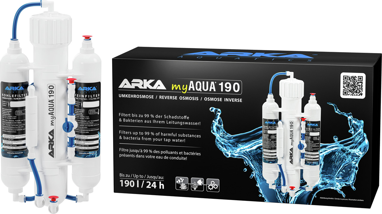 ARKA myAQUA 190, Umkehrosmose-System f. Wasseraufbereitung, filtert 99 % Schadstoffe-Bakterien, Leistung: 190 l-Tag.