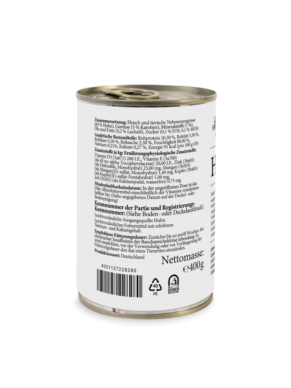 Lottis Häppchen Hundenahrung, 400g, Huhn, leicht verdaulich, für Hunde mit empfindl. Verdauung, recycelbare Verpackung.
