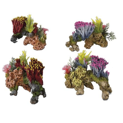 AQUA DELLA Aquariumzubehör: 4 bunte Korallenriffe, für Aquarienliebhaber, fördert artgerechtes Umfeld, Verstecke für Fische.