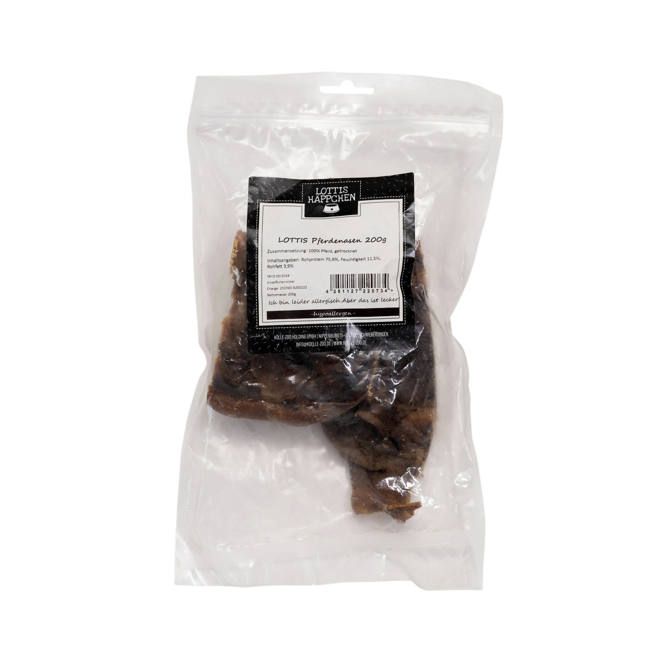 LOTTIS HÄPPCHEN Hundesnack Pferdesehnen 200g, hypoallergen, Geschmacksrichtung Pferd, ideal für Hunde.