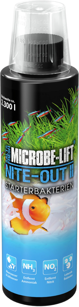 MICROBE-LIFT Nite-Out II Starterbakterien, 473 ml, für Meer--Süßwasseraquarien, entfernt Ammoniak-Nitrit, Reichweite: ca. 2.300 l.