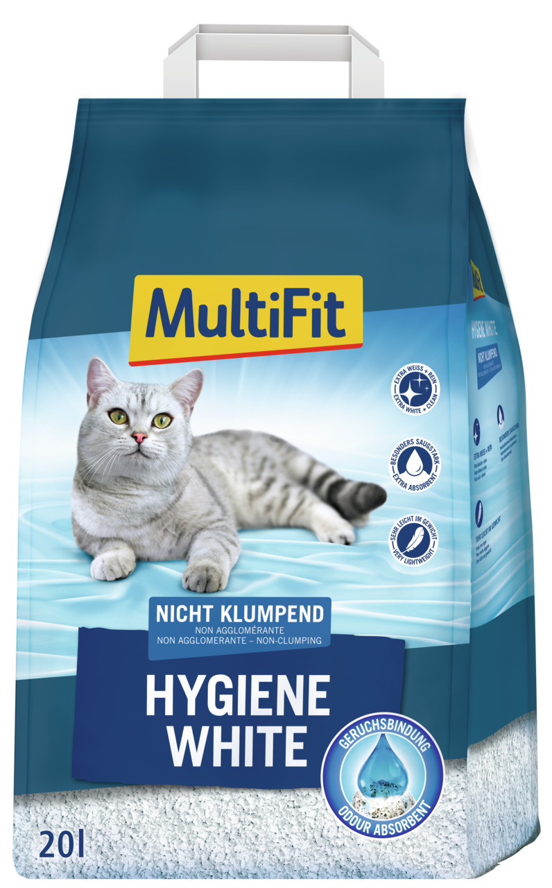 MultiFit Hygiene White Katzenstreu, nicht klumpend, geruchsbindend, 20 L, für Katzen.