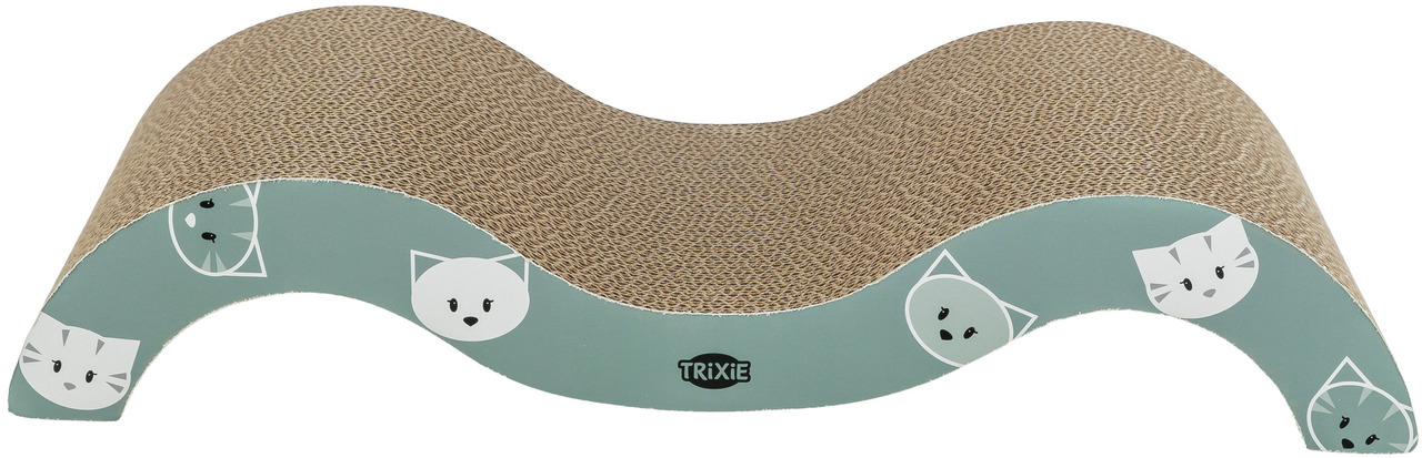 Kratzwelle von TRIXIE für Katzen, ideal für die Krallenpflege und zum Spielen. Aus robustem Wellkarton gefertigt, mit wellenförmigem Design und niedlichem Katzenmotiv auf der Seite. Perfekt für Katzen jeden Alters. Maße und Menge auf dem Bild nicht erkenn