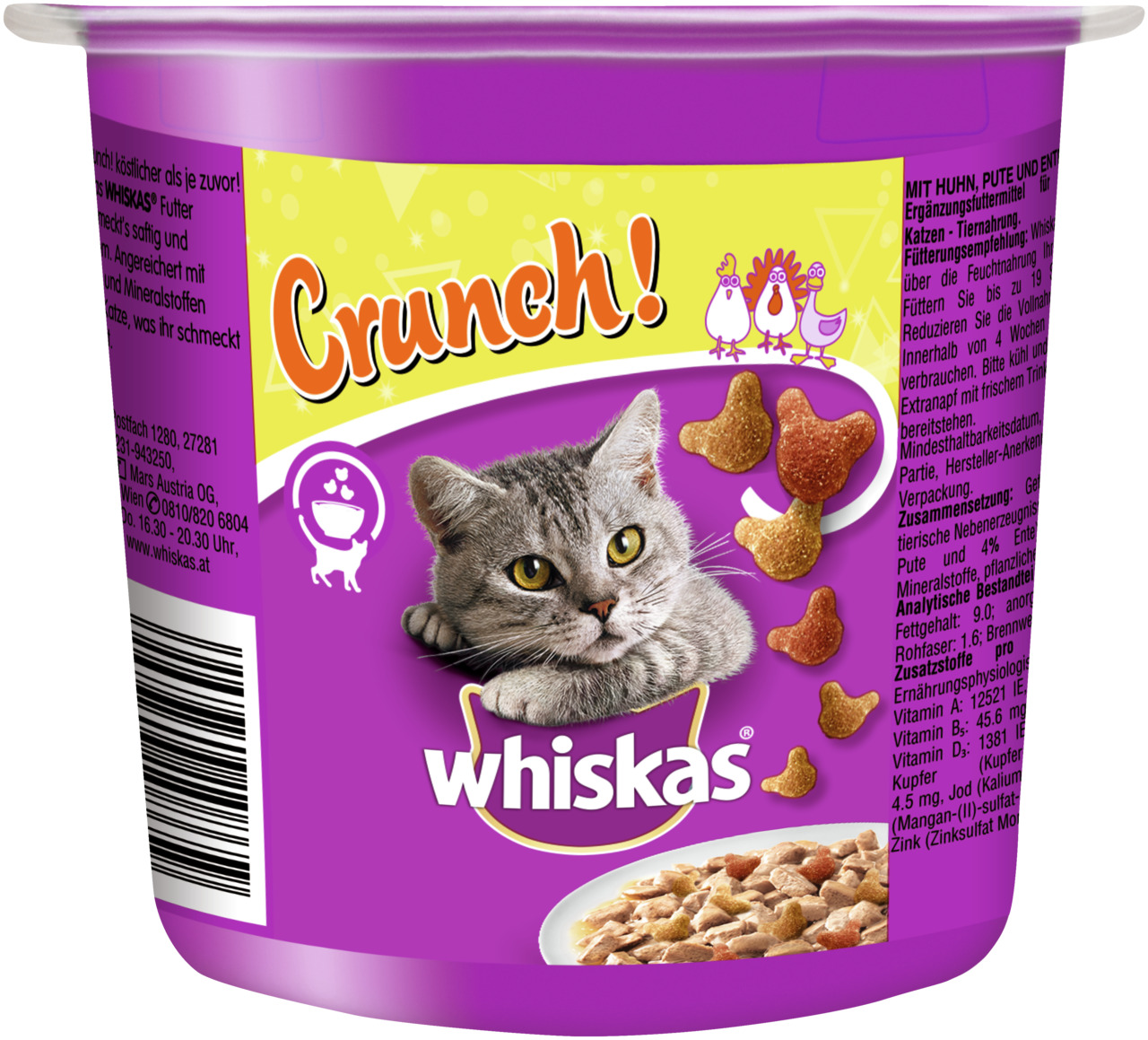 Whiskas Crunch mit Huhn, Pute und Ente Katzen Snack 100 g