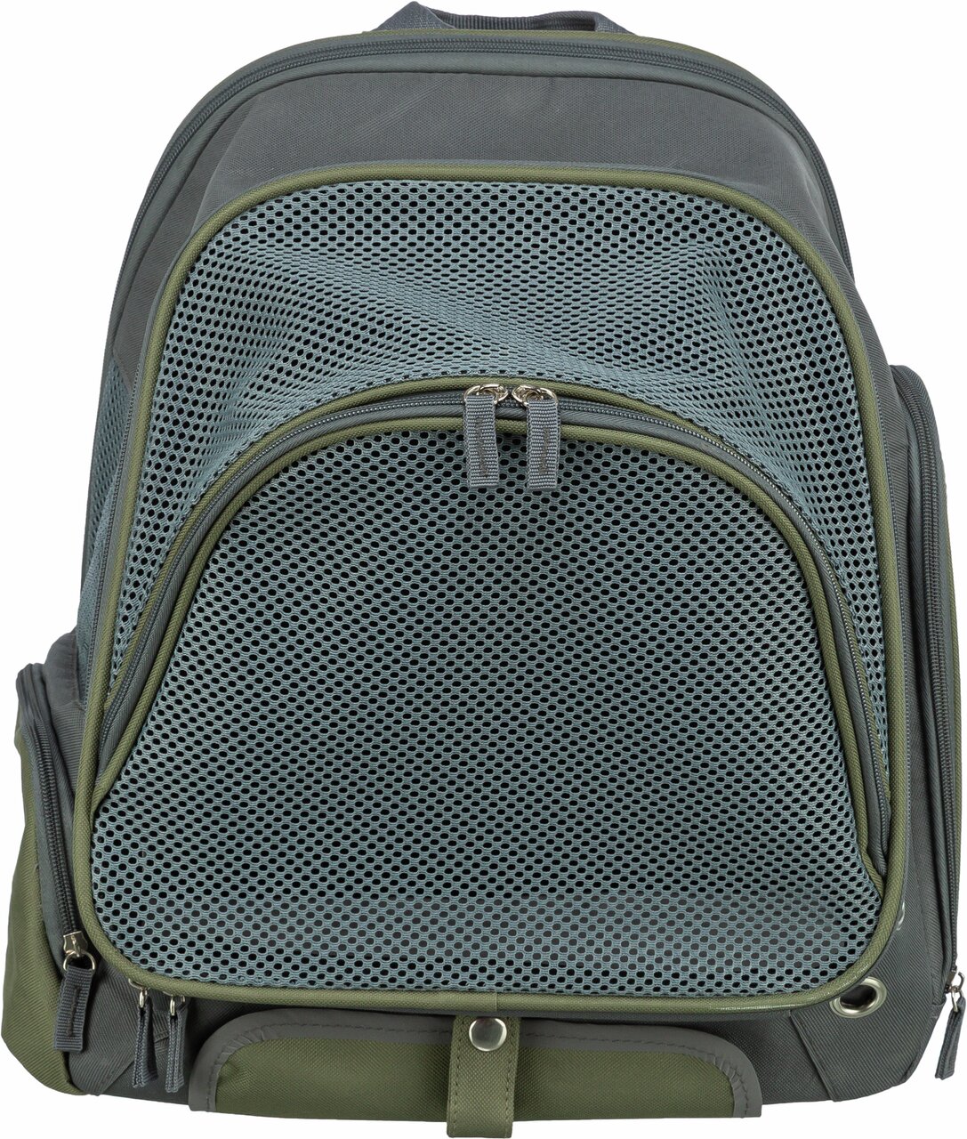 TRIXIE Rucksack für Haustiere, grau-grün, geeignet für Hunde und Katzen, atmungsaktives Netz, komfortabel und leicht.