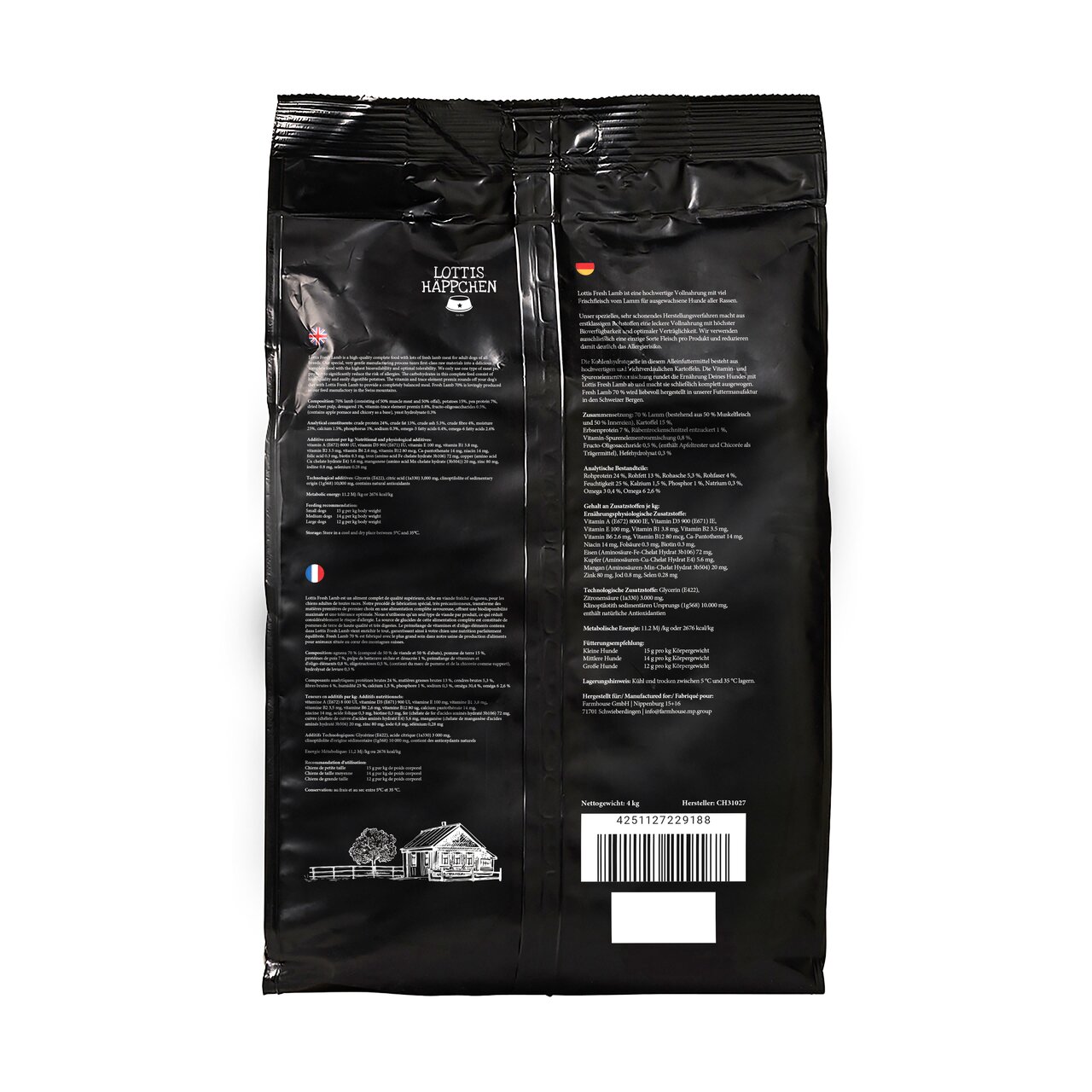 Lottis Häppchen Trainingssnack für Hunde, Geschmacksrichtung Geflügel, getreidefrei und ohne Zuckerzusatz, 4 kg, Rückseite.