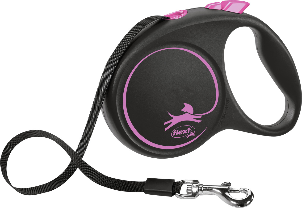 Flexi Rollleine, schwarz-pink, für Hunde, ergonom. Griff, stabiler Metallkarabiner, komfortabel, Bewegungsfreiheit, ideal spazieren.