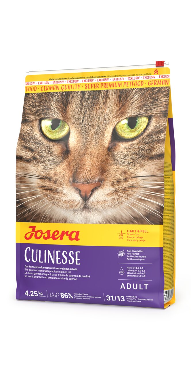 Josera Culinesse Katzentrockenfutter für adulte Katzen, Lachs, für Haut & Fell sowie Anti-Hairball, 4,25 kg.