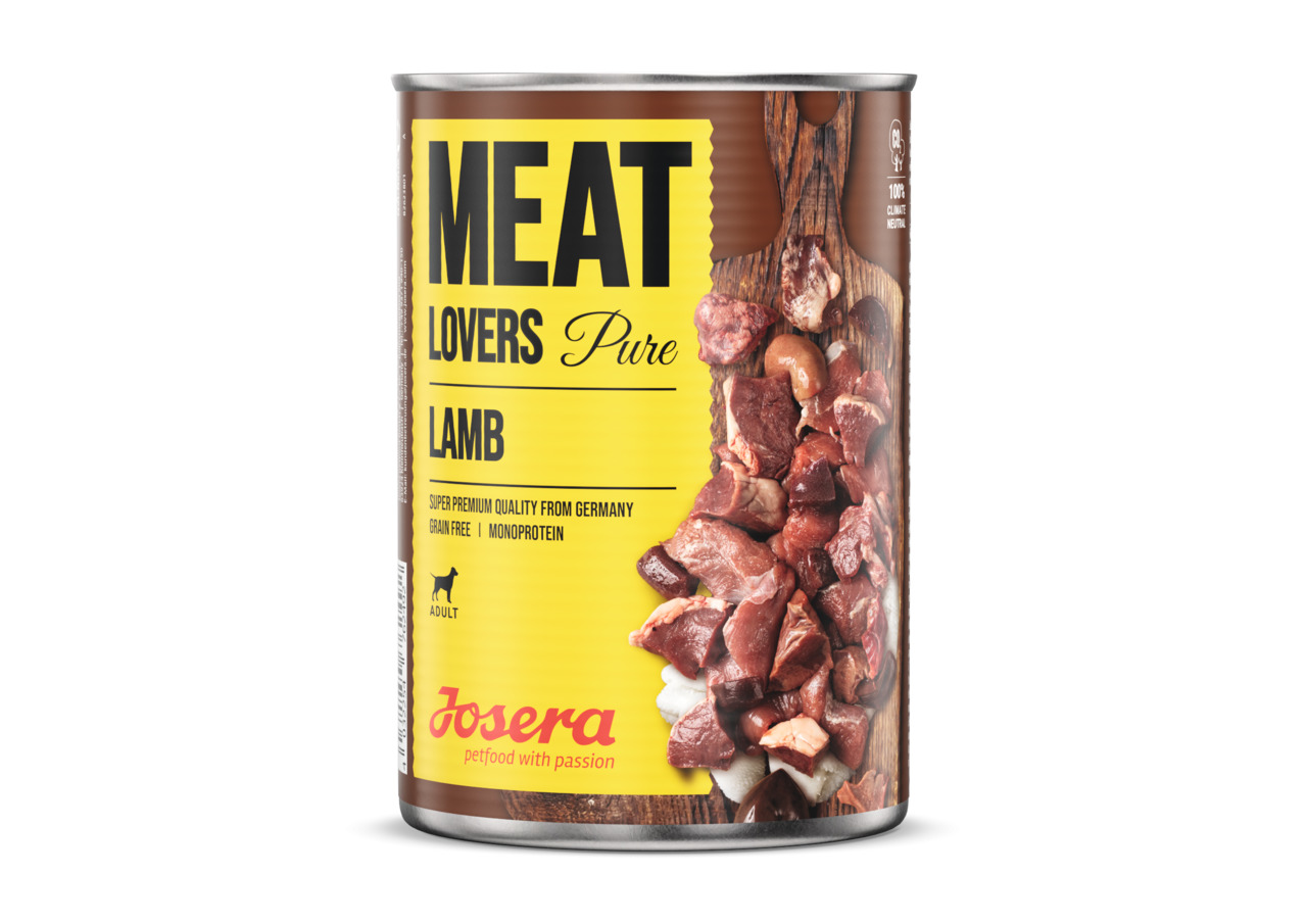 Josera Meat Lovers Pure Lamb, für ausgewachsene Hunde, Lamm (Monoprotein), getreidefrei, 400 g, „Petfood with passion“.