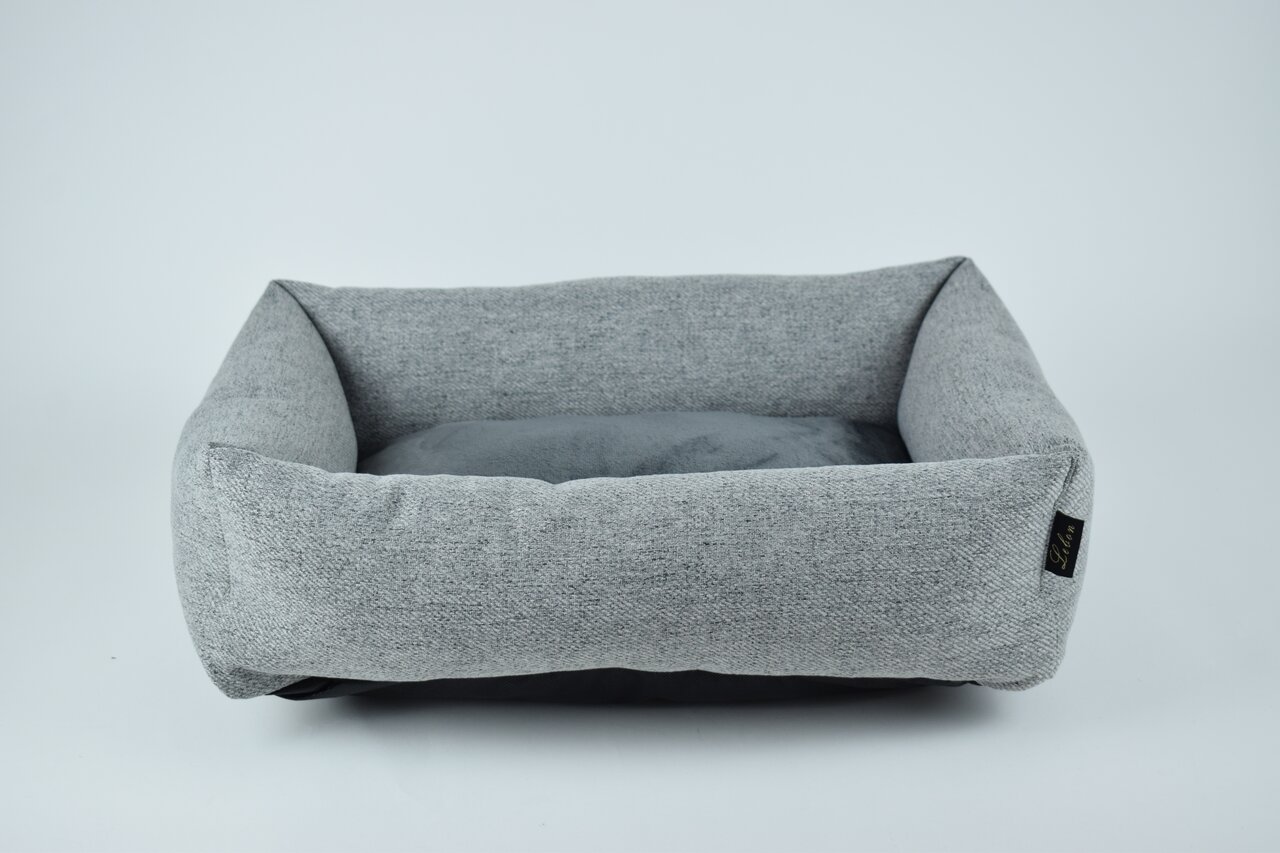 Graues Hundebett von LEBON für kleine bis mittelgroße Hunde. Rechteckig, gemütlich gepolstert, mit herausnehmbarem Kissen.