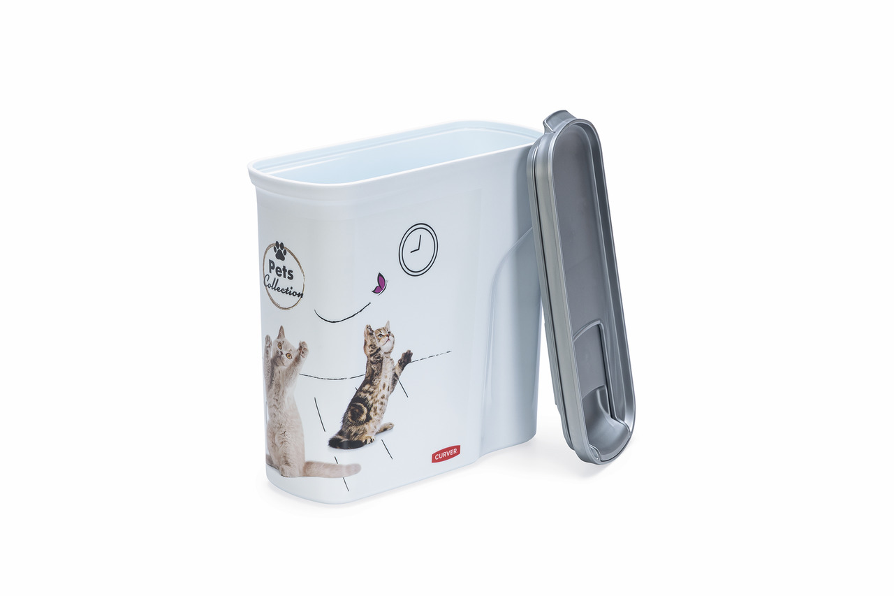 Curver Futterbehälter, „Pets Collection“, 12L, für Katzen, mit Katzen- & Schmetterlingsmotiv, grauer Deckel, ideal für Katzenfutter.