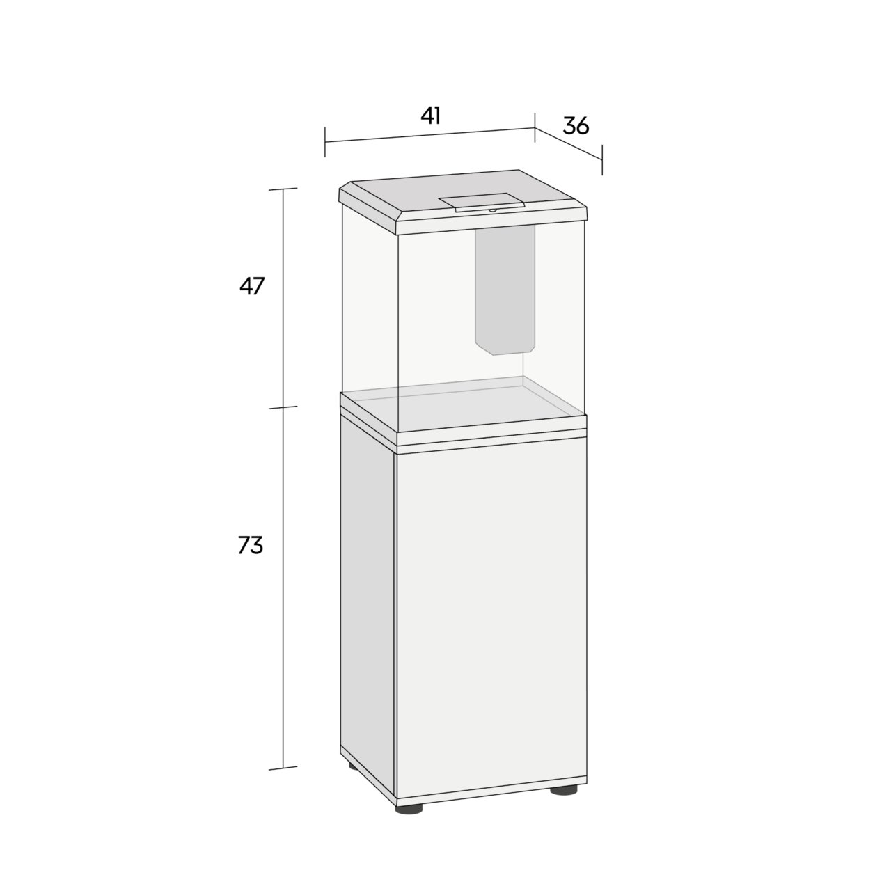 Ein JUWEL-Aquarienschrank mit Glas-Aquarium, geeignet für Fische, rechteckig in schlichtem Design, mit Deckel und Stauraum.