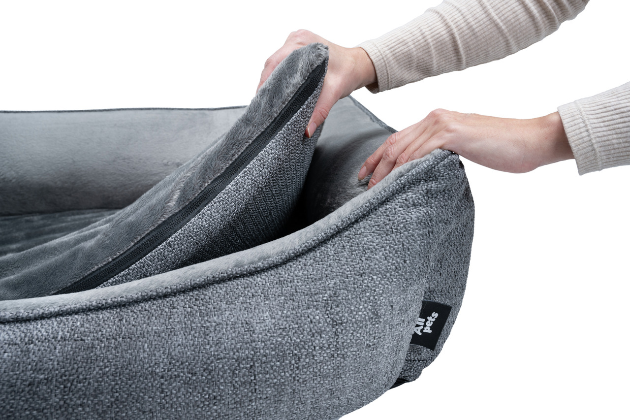 Allpets Haustierbett, grau, für Hunde & Katzen, abnehmbarer Bezug, leicht zu reinigen, weich, max. Komfort, ideal zum Schlafen.