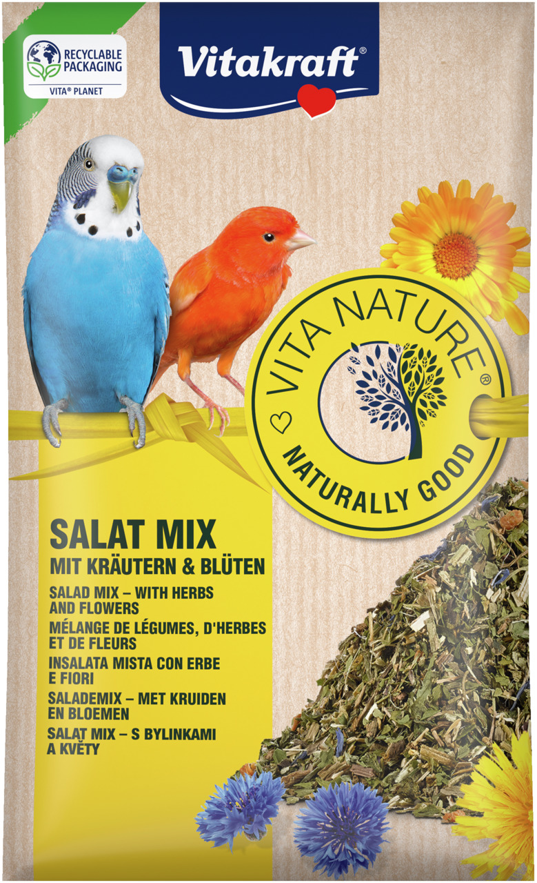 Vitakraft Vita Nature Salat Mix, Ergänzungsfutter für Ziervögel (Wellensittiche, Kanarienvögel), Kräuter & Blüten, 100 g.