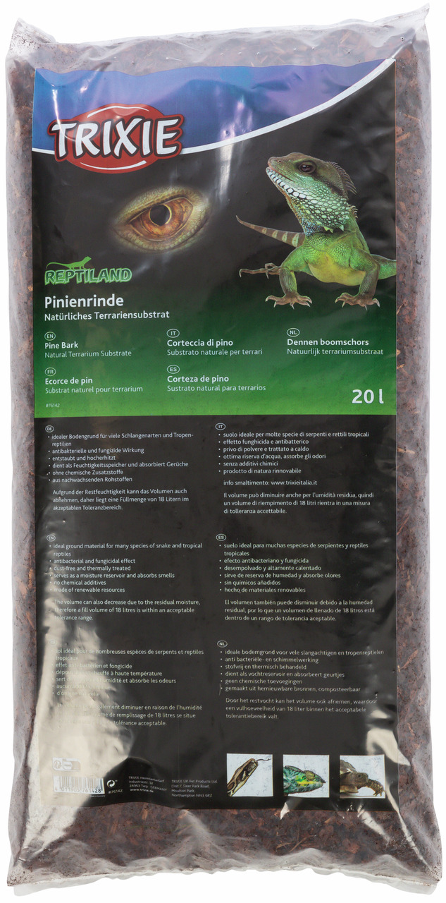 TRIXIE Reptiland Pinienrinde, Terrariensubstrat f. Schlangen & trop. Reptilien, 20L, speichert Feuchtigkeit, absorbiert Gerüche.